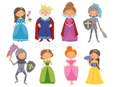 童话故事。 国王，王后，骑士和公主