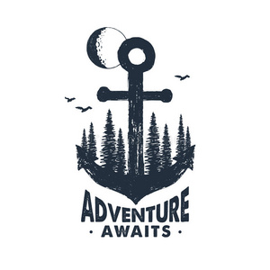 森林纹理手绘灵感徽章与纹理森林矢量插图.照片