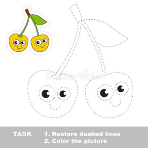 卡通 完成 轮廓 连接 笔迹 樱桃 水果 食物 参加 宝贝