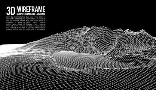 网络空间网格. 三维技术线框矢量插图. 数字照片