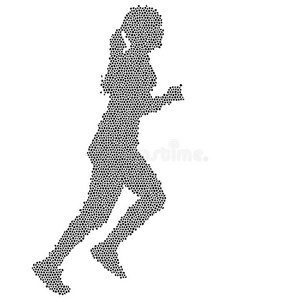 黑色剪影，跑步者在白色背景上冲刺女性