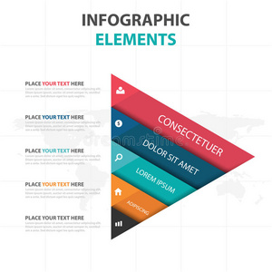 抽象彩色三角形业务时间线信息图形元素，演示模板平面设计矢量插图为We