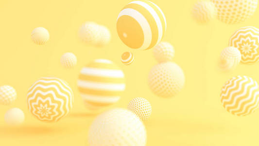 黄色背景球。3d渲染，3d插图。