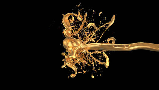 神秘，神秘，奢华的黄金飞溅。三维插图，三维渲染。