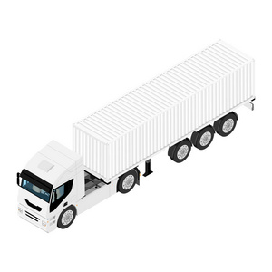 白色背景上隔离的半拖车卡车货物运输等距视图