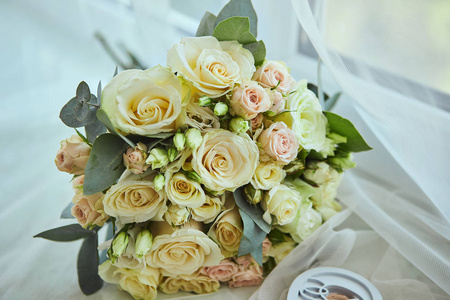 wedding bouquet lie on the table 