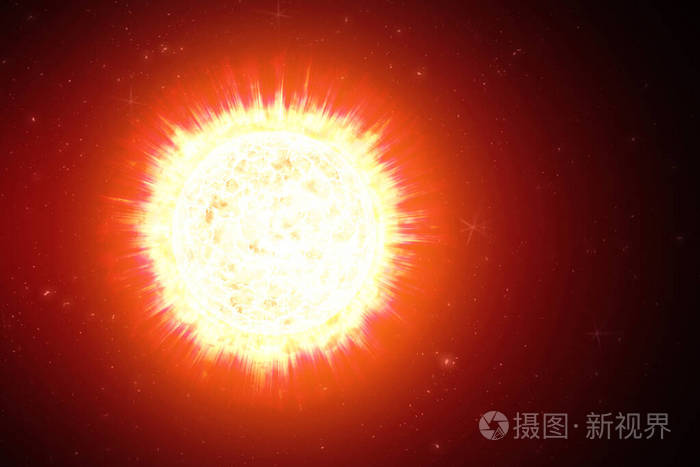 太空中炽热太阳的特写镜头.炽热的星球.热星球.