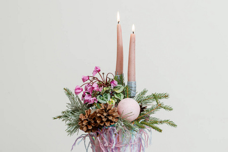 Christmas composition of fresh flowers 