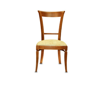 米色布料的复古木椅。白色隔离