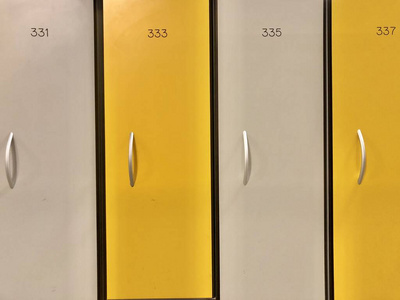 Background texture yellow lockers in the locker room. 