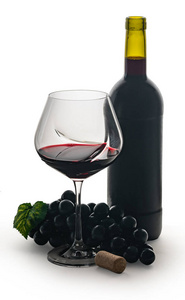 bottle and glass with red wine 