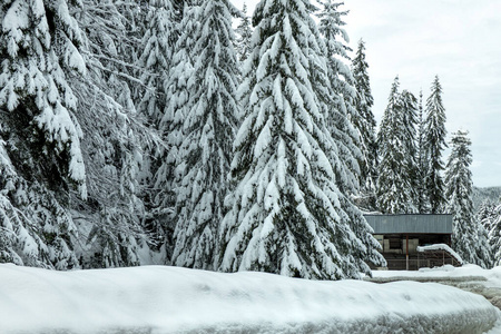 冬天被雪包围的小山屋