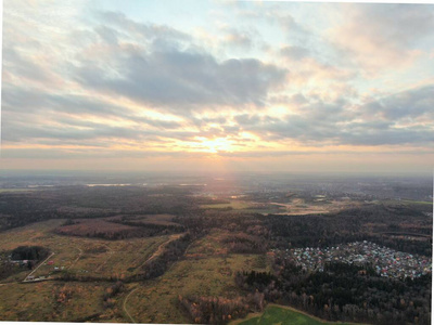 Aerial view of the golden autumn forest. Beautiful panorama of t