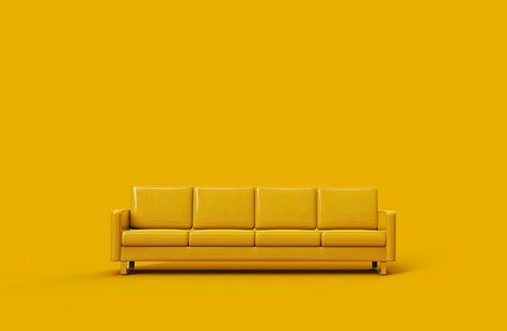 黄色真皮沙发，黄色背景。三维渲染