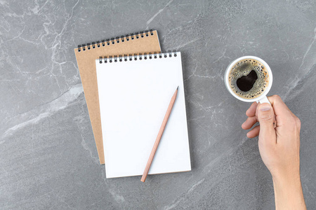 School notebook with coffee 