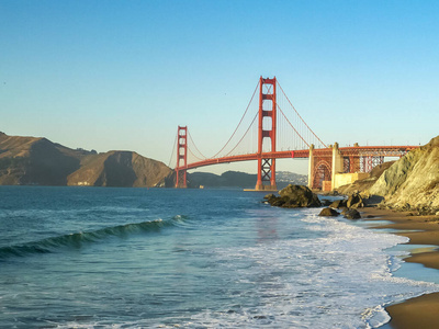 旧金山马歇尔海滩金门大桥日落景观