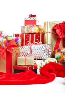 Gift boxes and christmas bags,Isolated on white. 