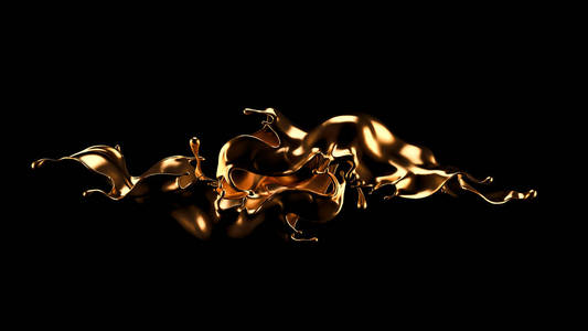 神秘奢华的水花，金色闪亮的珍珠色。三维插图，三维渲染。