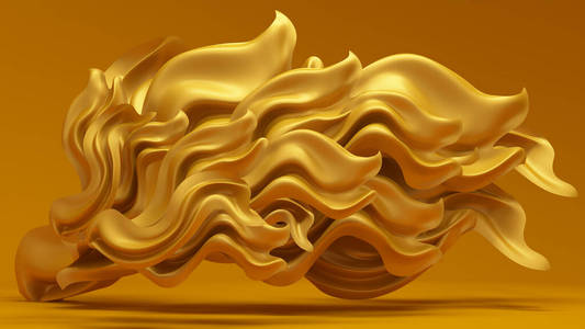 奢华背景，金色窗帘面料。三维插图，三维渲染。