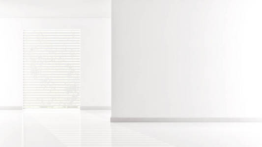 一个白色的空斯堪的纳维亚房间的想法三维室内插图