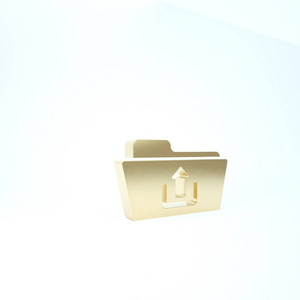 金色文件夹上传图标隔离在白色背景上。三维插图三维渲染