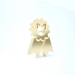 金色狗奖标志图标孤立在白色背景上。带狗脚印的奖牌作为宠物展的获胜者概念。三维插图三维渲染