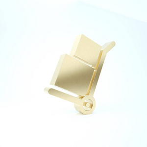 金色手推车和盒子图标隔离在白色背景上。小车符号。三维插图三维渲染