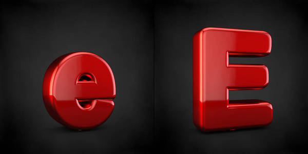 黑色背景上孤立的红色字母E