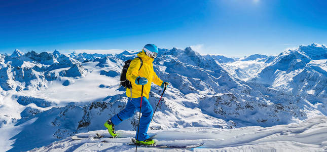 Winter panorama landscape from Mont Fort and famous Matterhorn, 