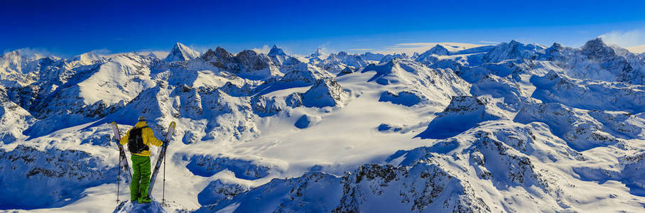 滑雪游览，欣赏美丽的瑞士名山美景