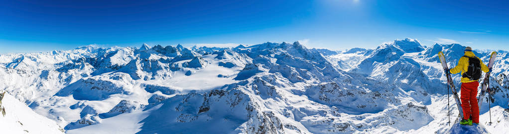 Winter panorama landscape from Mont Fort and famous Matterhorn, 