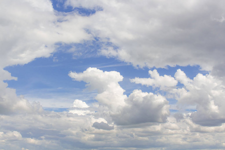 White cumulus clouds in blue sky at daytime. Natural background 