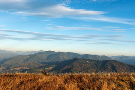 美丽的夕阳和傍晚层层叠叠的山峦轮廓