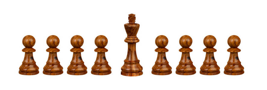 Wooden pawns team with its king 