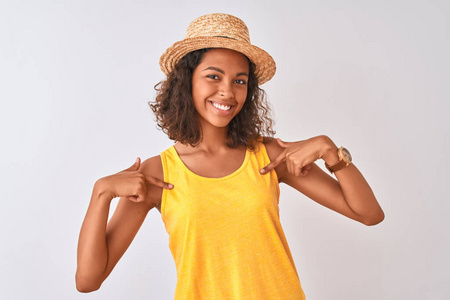 帽子 广告 美丽的 手指 自己 夏天 指向 西班牙裔 女孩