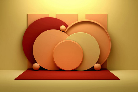 Composition with flat circular round shapes and balls in yellow 
