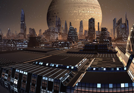未来 旅行 市中心 银河系 建筑 三维渲染 交通 小说 城市景观
