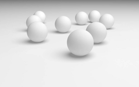 白色抽象背景。白色背景上孤立的一组白色球。三维插图