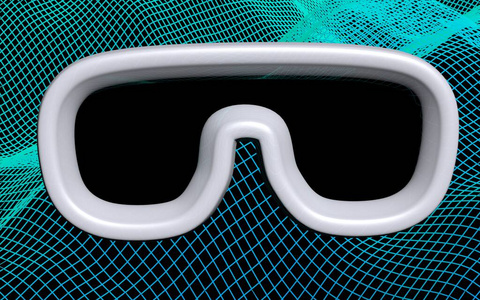 抽象网格背景下的虚拟现实掩模插图。VR眼镜技术概念。三维插图