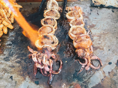 食物 美食家 海鲜 餐厅 热的 营养 烤架 烹调 夏天 烹饪