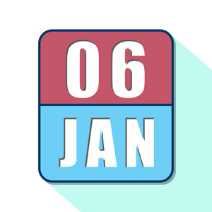 1月6日。月的第6天，白色背景上的简单日历图标。计划。时间管理。网页设计的日历图标集。冬日概念