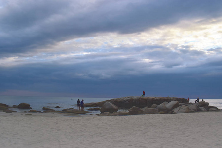 自然 夏天 海洋 海景 岩石 日落 海湾 天空 旅行 风景