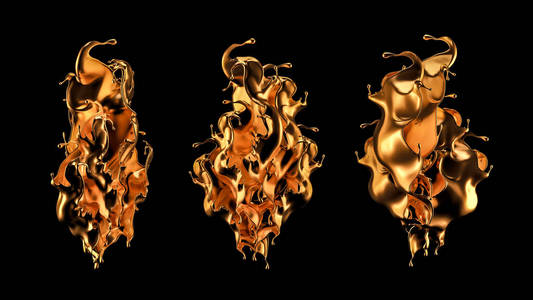 神秘奢华的水花，金色闪亮的珍珠色。三维插图，三维渲染。