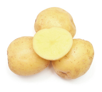 白色背景下的马铃薯和半分离的马铃薯。收获新的。