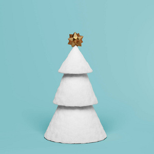 白色圣诞树与蓝色背景三维渲染装饰