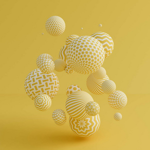 黄色背景球。3d渲染，3d插图。