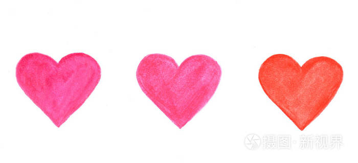 白色背景上孤立的手绘水彩心
