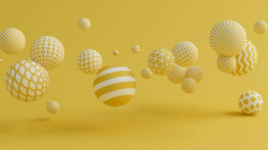 黄色背景球。3d渲染，3d插图。