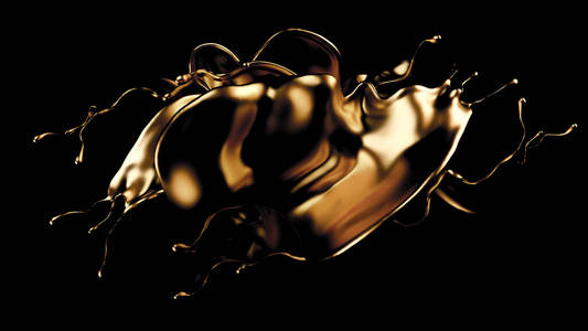 神秘美丽奢华的黄金飞溅。三维插图，三维渲染。