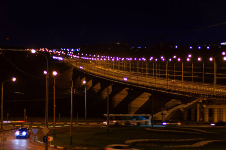 moving car with blur light through city 